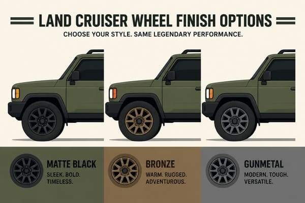 Best wheel finishes that look good on green vehicles Matte black and bronze forged wheels on green Land Cruiser