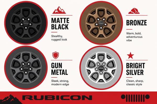 Best wheel finishes for red Jeep Wrangler Rubicon Wheel finish options for red Jeep Wrangler Rubicon matte black bronze