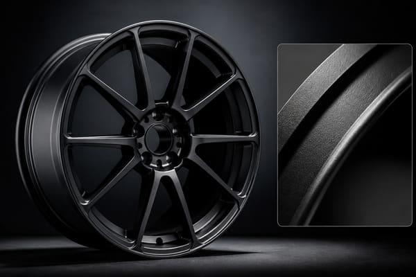 Powder coated forged wheel showing proper surface preparation and finish quality