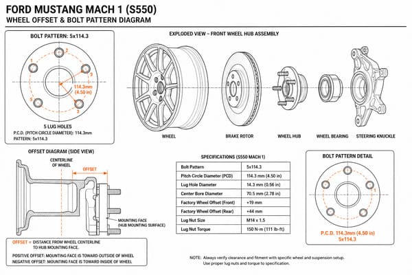 Ford Mustang Mach 1 offset and bolt pattern specifications