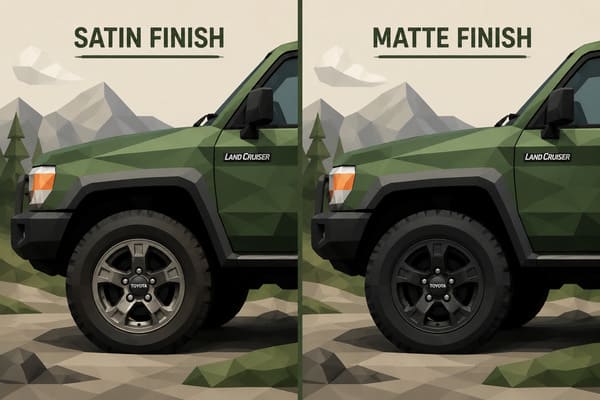 Gloss matte or satin finish guide for green Land Cruiser Satin vs matte wheel finish comparison on green SUV